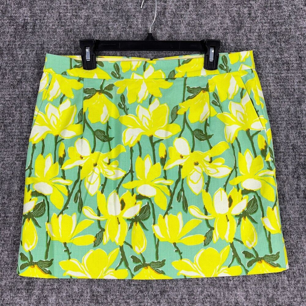 J CREW SKIRT WOMENS 12 GREEN MINI SHORT FLORAL LINED BUSINESS CASUAL WOVEN